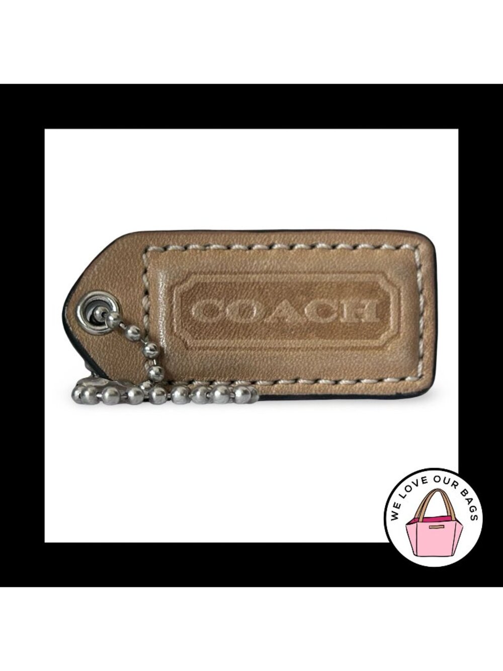 COACH Y2K VINTAGE Hang Tag 2" Camel Brown Leather Bag Charm Keychain Fob Medium